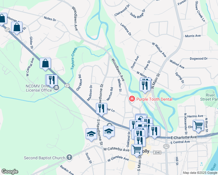 map of restaurants, bars, coffee shops, grocery stores, and more near 421 Norton Road in Mount Holly