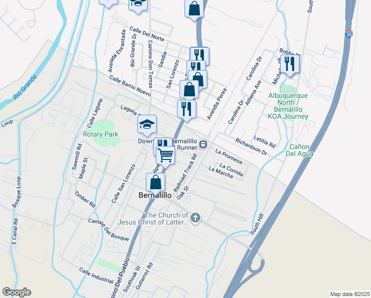 map of restaurants, bars, coffee shops, grocery stores, and more near 830 South Camino Del Pueblo in Bernalillo
