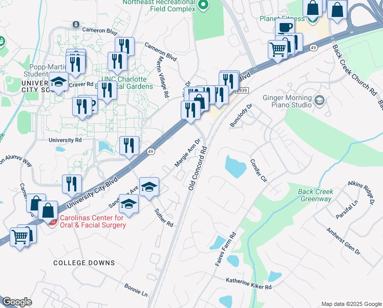 map of restaurants, bars, coffee shops, grocery stores, and more near 1435 Legacy Walk Lane in Charlotte