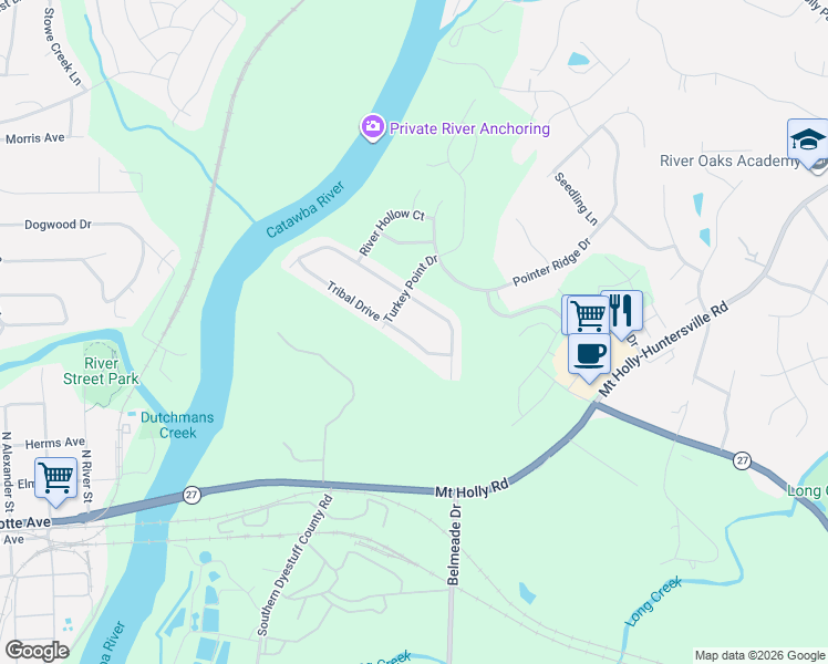 map of restaurants, bars, coffee shops, grocery stores, and more near 9633 Eagle Feathers Drive in Charlotte
