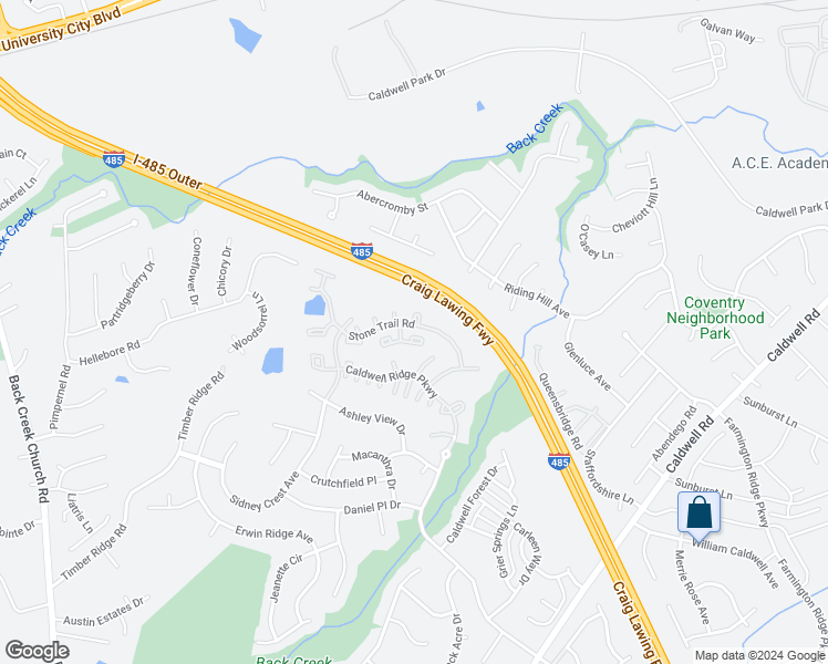 map of restaurants, bars, coffee shops, grocery stores, and more near 16829 Greenlawn Hills Court in Charlotte