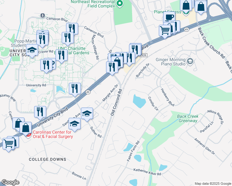 map of restaurants, bars, coffee shops, grocery stores, and more near 1435 Legacy Walk Lane in Charlotte