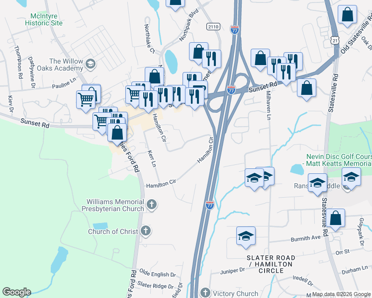 map of restaurants, bars, coffee shops, grocery stores, and more near in Charlotte