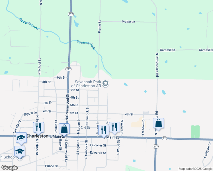 map of restaurants, bars, coffee shops, grocery stores, and more near 704 North Vine Street in Charleston