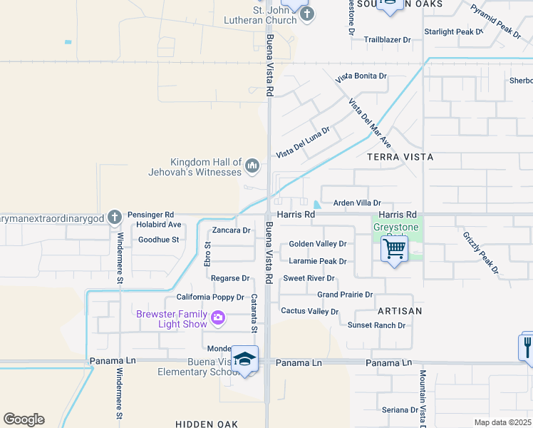 map of restaurants, bars, coffee shops, grocery stores, and more near Buena Vista Rd & Pensinger Rd in Bakersfield