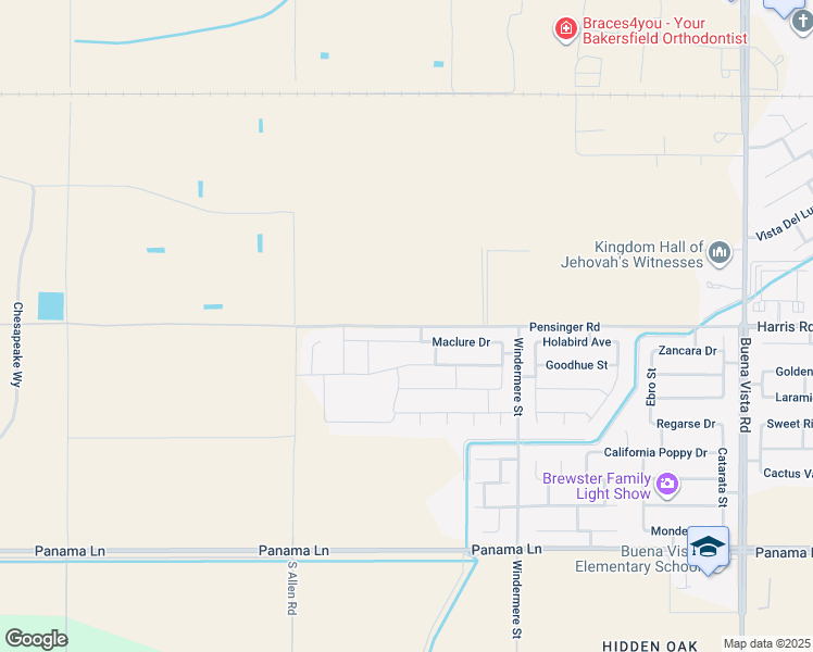 map of restaurants, bars, coffee shops, grocery stores, and more near Pensinger Road in Bakersfield