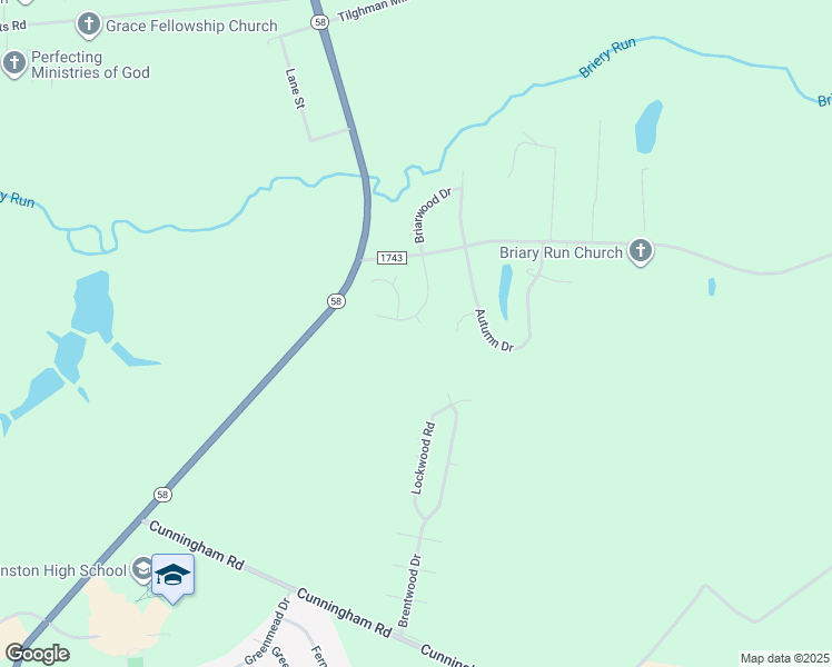 map of restaurants, bars, coffee shops, grocery stores, and more near 2036 Briarwood Drive in Kinston