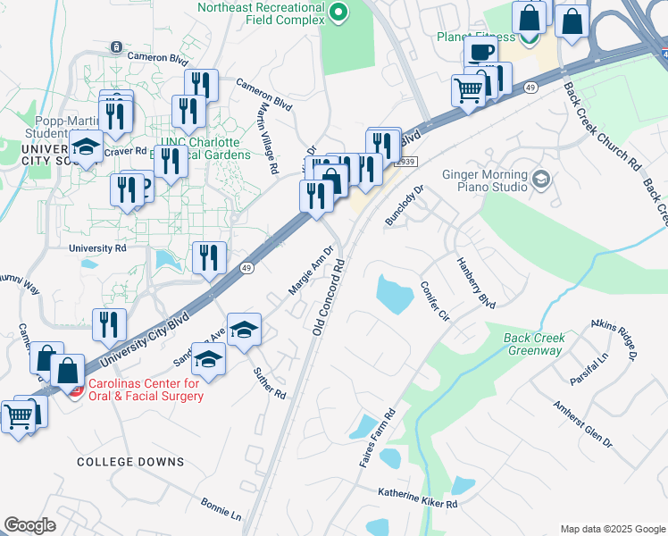 map of restaurants, bars, coffee shops, grocery stores, and more near 1435 Legacy Walk Lane in Charlotte