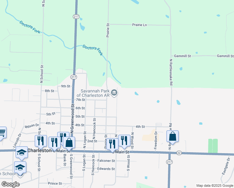 map of restaurants, bars, coffee shops, grocery stores, and more near 704 North Vine Street in Charleston