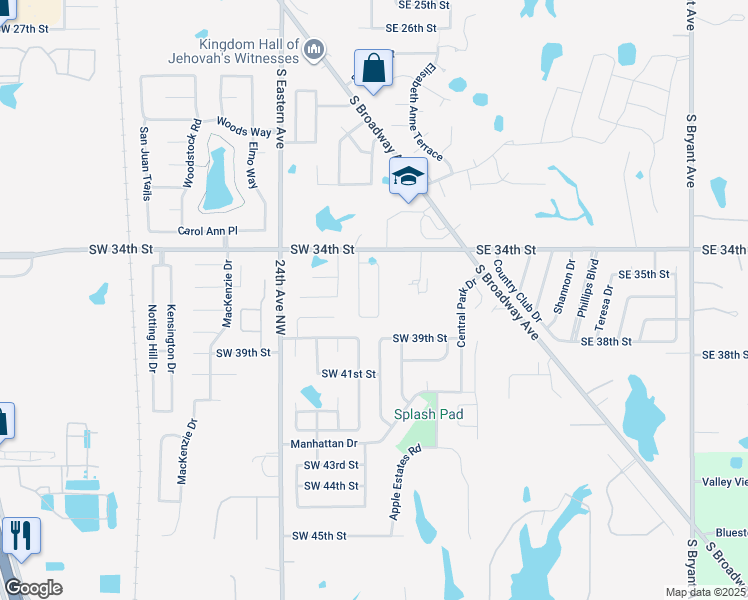 map of restaurants, bars, coffee shops, grocery stores, and more near 3609 Ellis Avenue in Moore
