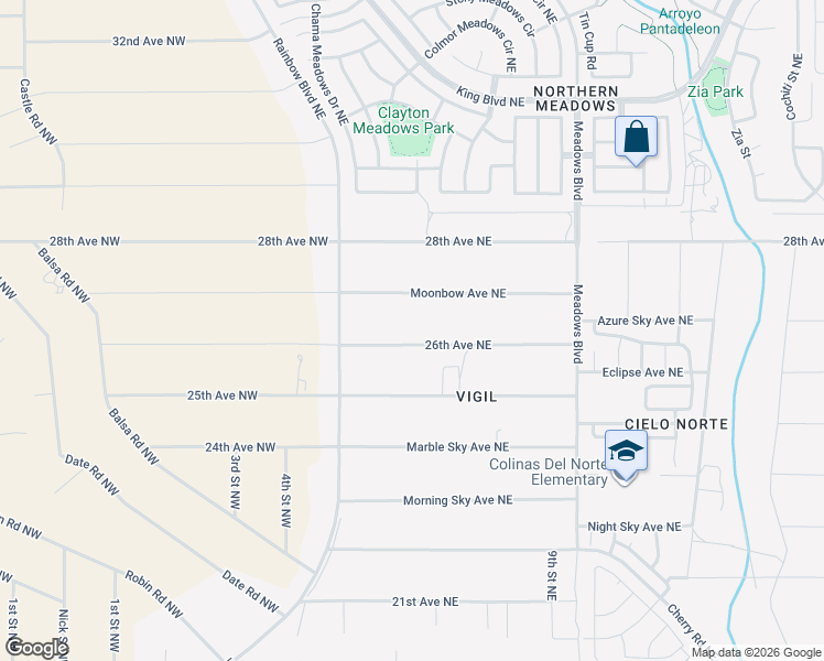 map of restaurants, bars, coffee shops, grocery stores, and more near 751 Nightglow Avenue Northeast in Rio Rancho