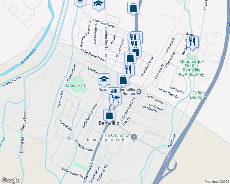 map of restaurants, bars, coffee shops, grocery stores, and more near 129 Calle Malinche in Bernalillo