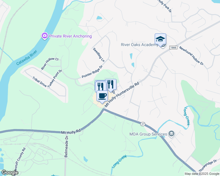 map of restaurants, bars, coffee shops, grocery stores, and more near 9663 Drains Bay Court in Charlotte