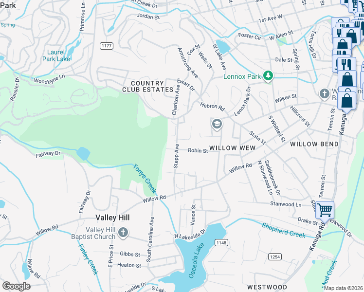 map of restaurants, bars, coffee shops, grocery stores, and more near 403 Smoothstone Lane in Hendersonville