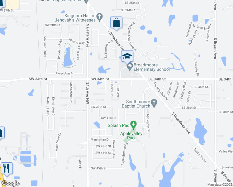 map of restaurants, bars, coffee shops, grocery stores, and more near 3607 Ellis Avenue in Oklahoma City