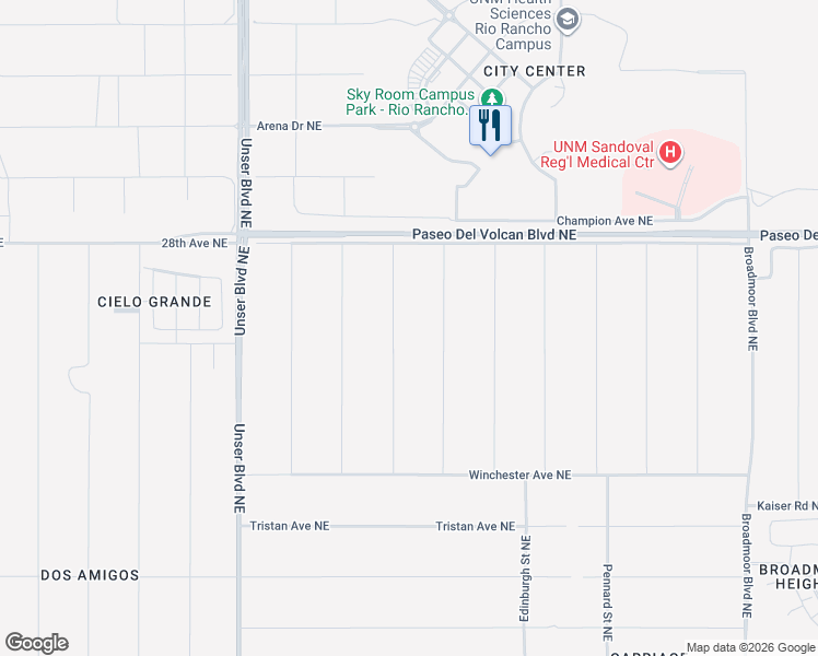 map of restaurants, bars, coffee shops, grocery stores, and more near Braunfels Street Northeast in Rio Rancho