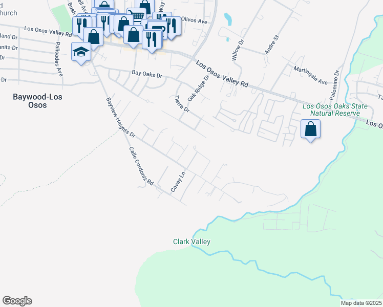 map of restaurants, bars, coffee shops, grocery stores, and more near Vista Del Osos in Baywood-Los Osos