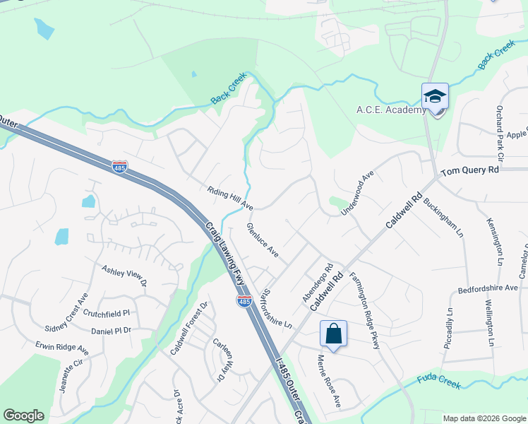 map of restaurants, bars, coffee shops, grocery stores, and more near 14013 Riding Hill Avenue in Charlotte