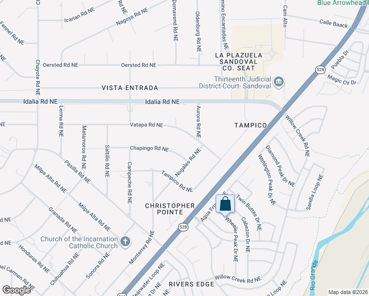 map of restaurants, bars, coffee shops, grocery stores, and more near 7005 Chapingo Road Northeast in Rio Rancho