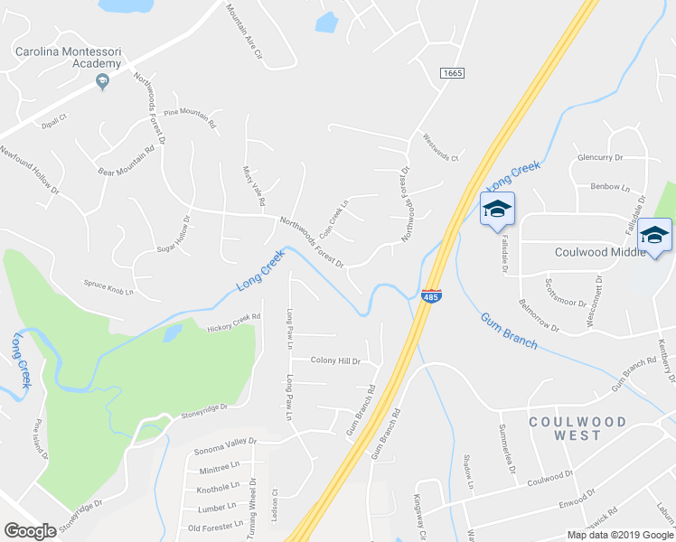 map of restaurants, bars, coffee shops, grocery stores, and more near 10104 Northwoods Forest Drive in Charlotte