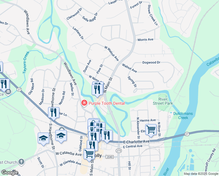 map of restaurants, bars, coffee shops, grocery stores, and more near 103 East Nims Avenue in Mount Holly