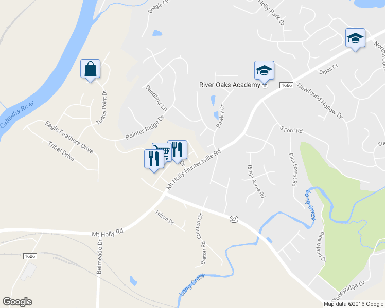 map of restaurants, bars, coffee shops, grocery stores, and more near 9537 Brackenview Court in Charlotte