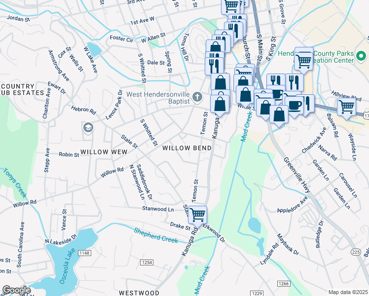 map of restaurants, bars, coffee shops, grocery stores, and more near in Hendersonville