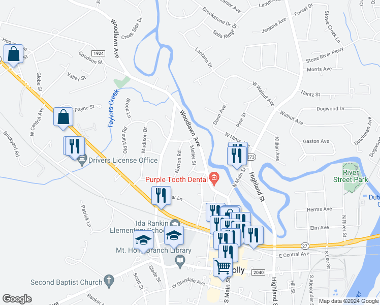 map of restaurants, bars, coffee shops, grocery stores, and more near 433 Meller Street in Mount Holly
