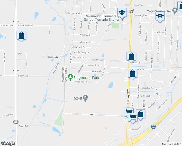 map of restaurants, bars, coffee shops, grocery stores, and more near 600 Trenton Drive in Fort Smith