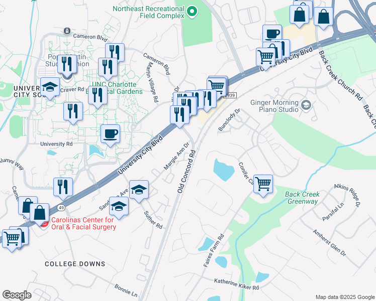 map of restaurants, bars, coffee shops, grocery stores, and more near 1435 Legacy Walk Lane in Charlotte