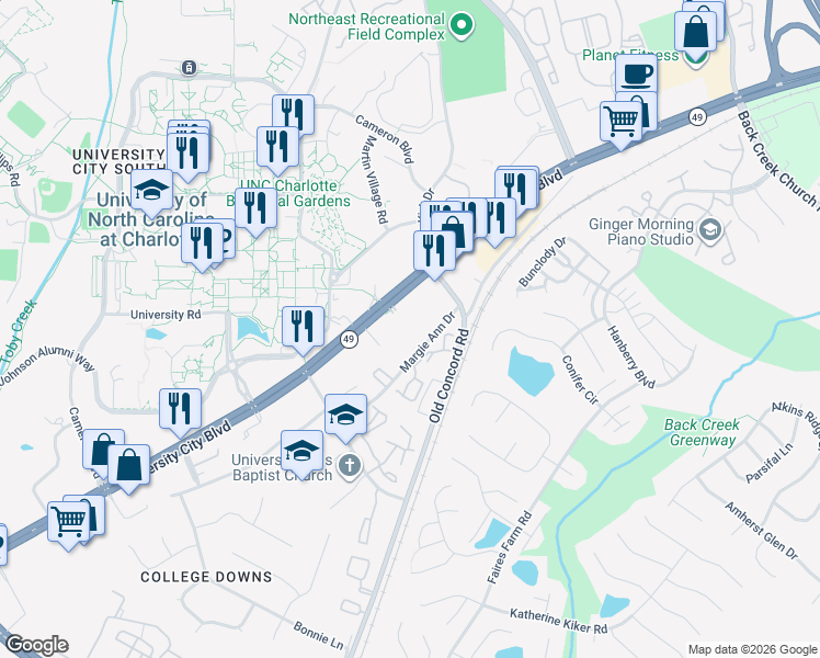 map of restaurants, bars, coffee shops, grocery stores, and more near 1330 Legacy Walk Lane in Charlotte