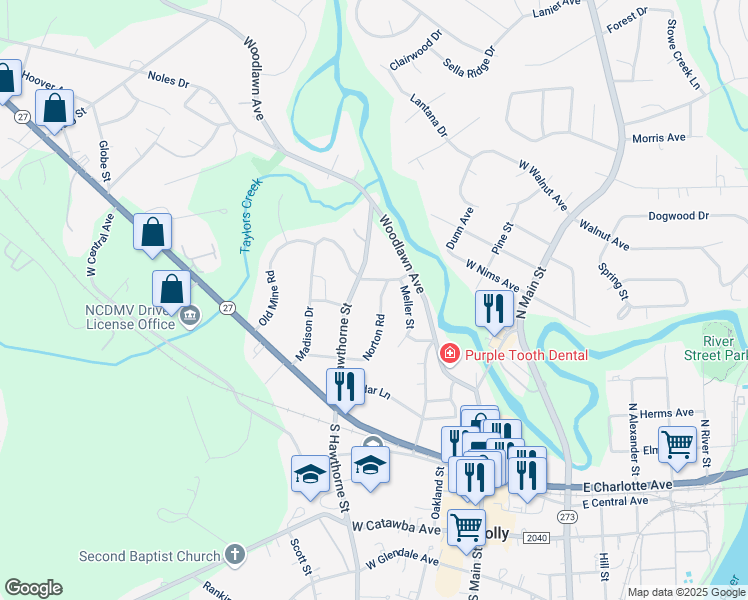 map of restaurants, bars, coffee shops, grocery stores, and more near 421 Norton Road in Mount Holly