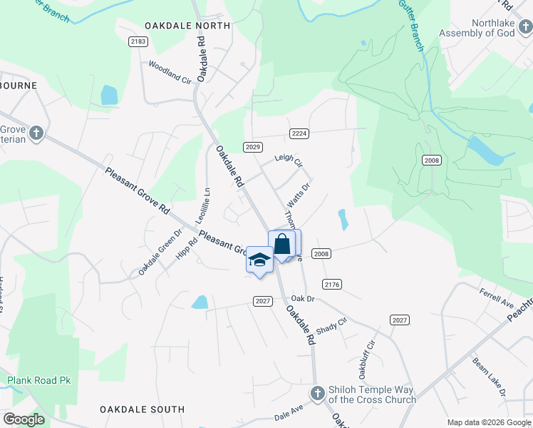 map of restaurants, bars, coffee shops, grocery stores, and more near 2024 Oakdale Road in Charlotte