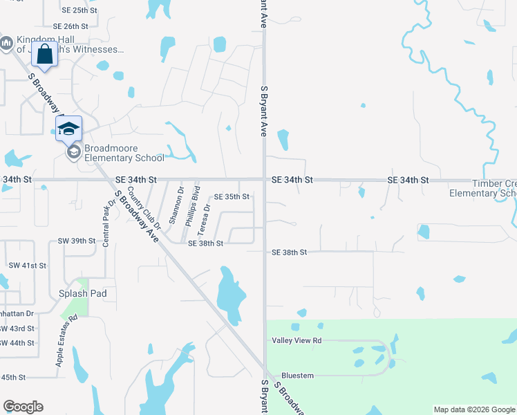 map of restaurants, bars, coffee shops, grocery stores, and more near 3612 Quail Ridge Drive in Moore