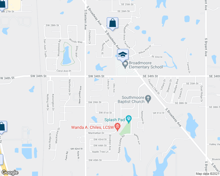 map of restaurants, bars, coffee shops, grocery stores, and more near 3602 Liberty Drive in Moore
