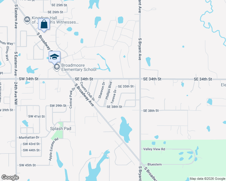 map of restaurants, bars, coffee shops, grocery stores, and more near 3613 Teresa Drive in Moore