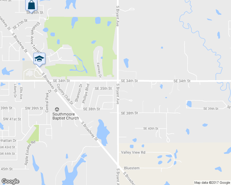 map of restaurants, bars, coffee shops, grocery stores, and more near 3608 Quail Ridge Drive in Moore