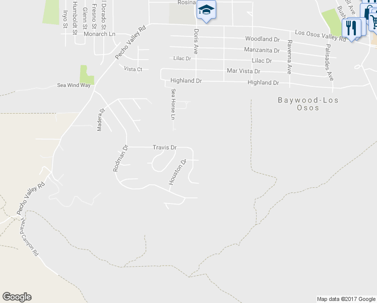 map of restaurants, bars, coffee shops, grocery stores, and more near 329 Travis Drive in Baywood-Los Osos