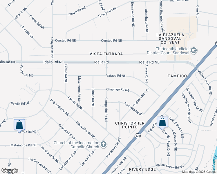 map of restaurants, bars, coffee shops, grocery stores, and more near 6805 Chapingo Road Northeast in Rio Rancho