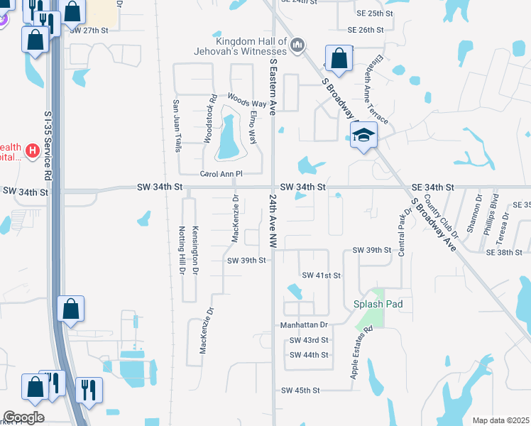 map of restaurants, bars, coffee shops, grocery stores, and more near 3612 New London Avenue in Oklahoma City