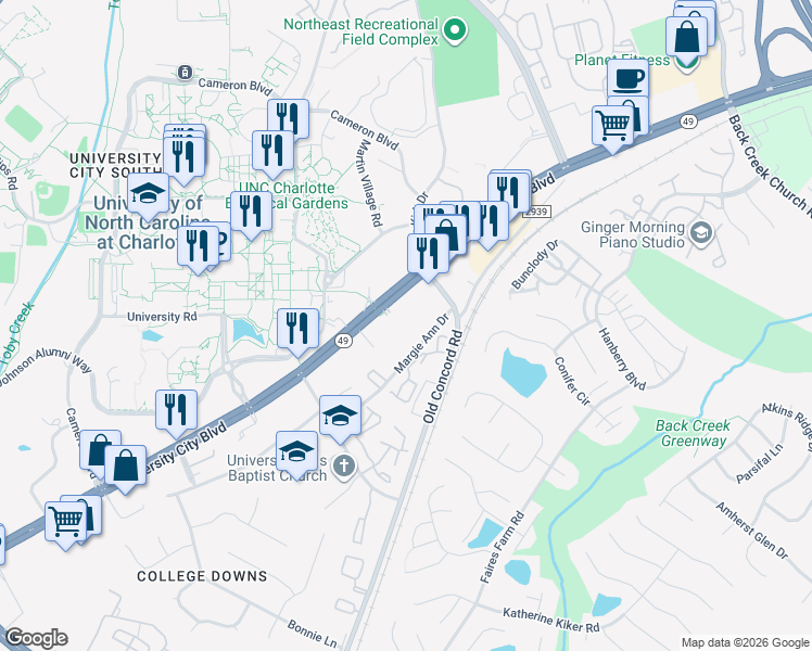 map of restaurants, bars, coffee shops, grocery stores, and more near in Charlotte