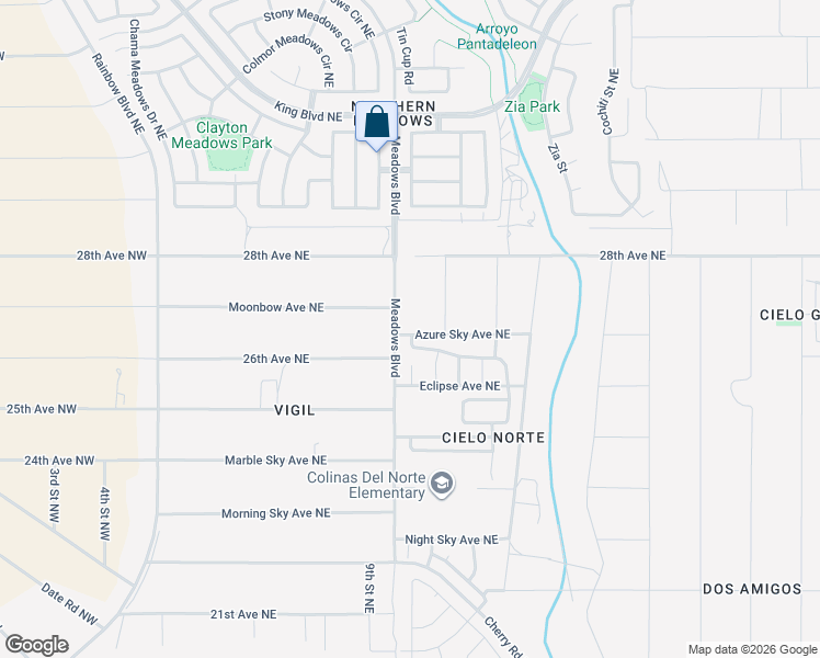 map of restaurants, bars, coffee shops, grocery stores, and more near 2800 Meadows Boulevard in Rio Rancho