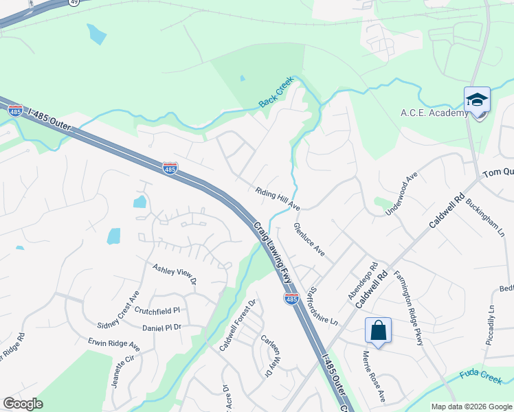 map of restaurants, bars, coffee shops, grocery stores, and more near 13797 Rutherglen Court in Charlotte