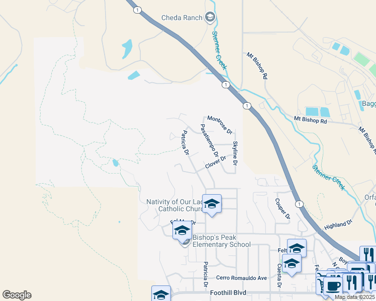 map of restaurants, bars, coffee shops, grocery stores, and more near 841 Patricia Drive in San Luis Obispo