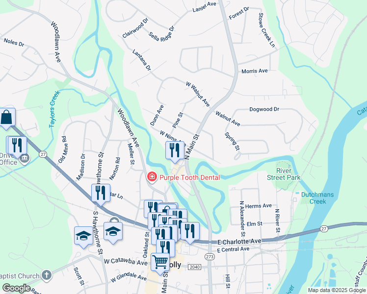 map of restaurants, bars, coffee shops, grocery stores, and more near 107 West Nims Avenue in Mount Holly