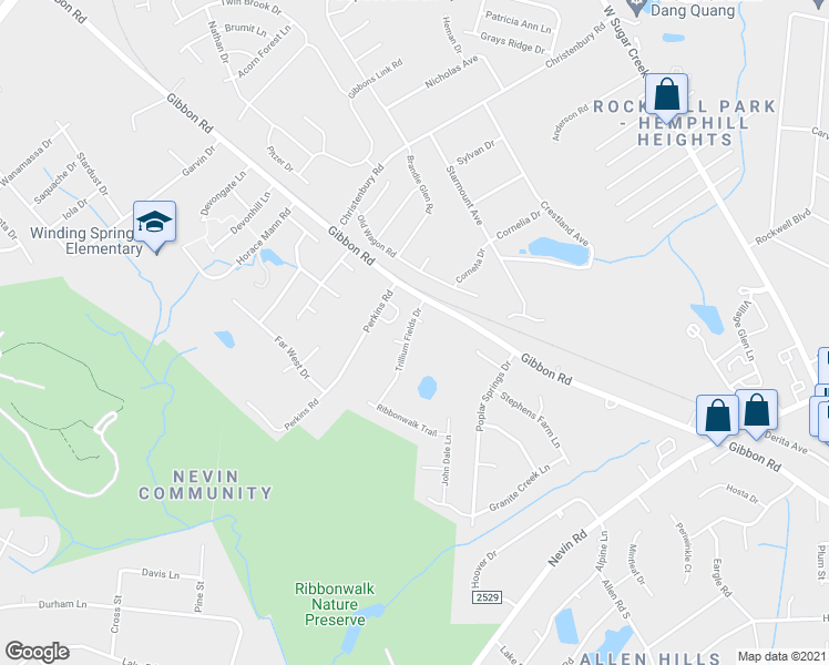 map of restaurants, bars, coffee shops, grocery stores, and more near 4612 Trillium Fields Drive in Charlotte