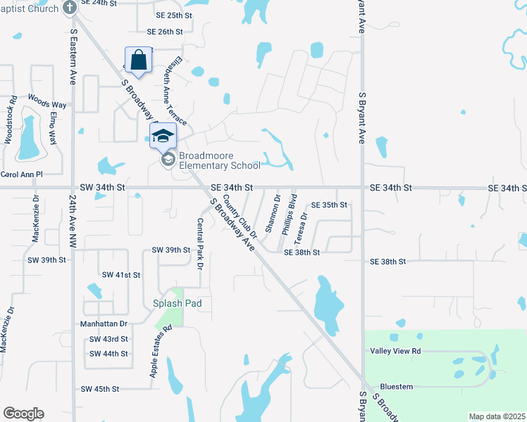 map of restaurants, bars, coffee shops, grocery stores, and more near 3604 Tiffany Drive in Moore
