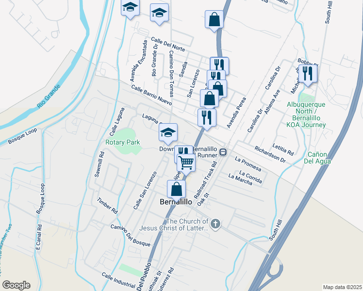 map of restaurants, bars, coffee shops, grocery stores, and more near 129 Calle Malinche in Bernalillo