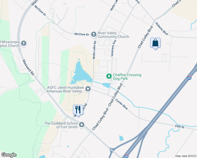 map of restaurants, bars, coffee shops, grocery stores, and more near 9010 Sandra Way in Barling