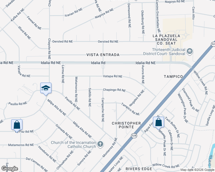 map of restaurants, bars, coffee shops, grocery stores, and more near 6805 Chapingo Road Northeast in Rio Rancho